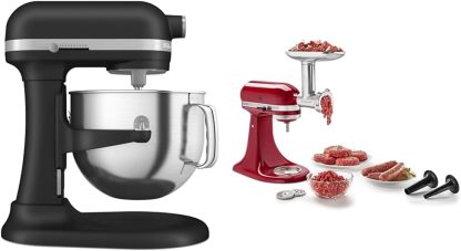 KitchenAid KSM70SK 7 Quart Bowl Lift Stand Mixer with Double Flex Edge Beater& KSMMGA Metal Food Grinder Attachment, Silver